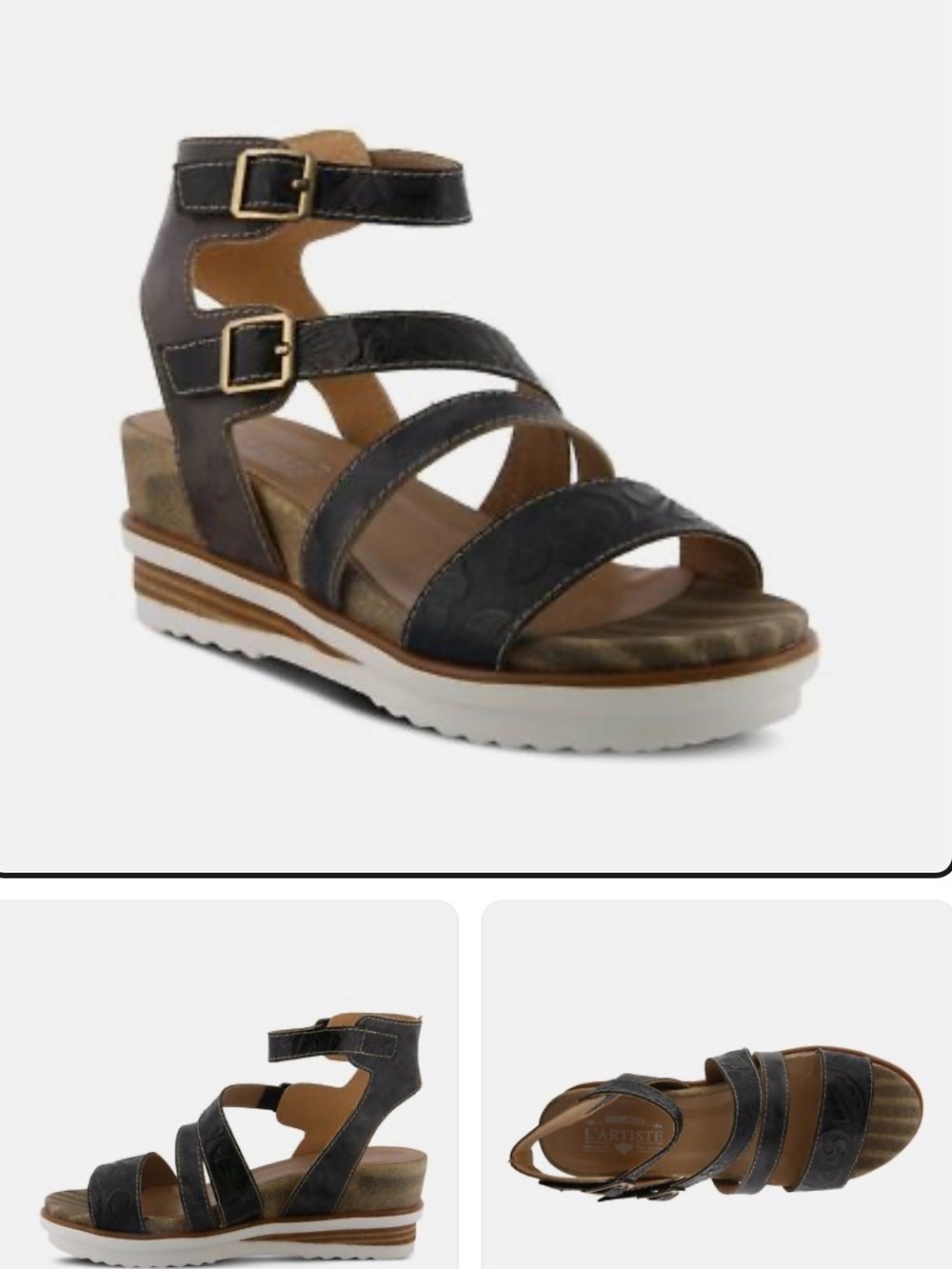 L’Artiste Nolana Black Brown Multi Wedge Sandals - Picture 3 of 9